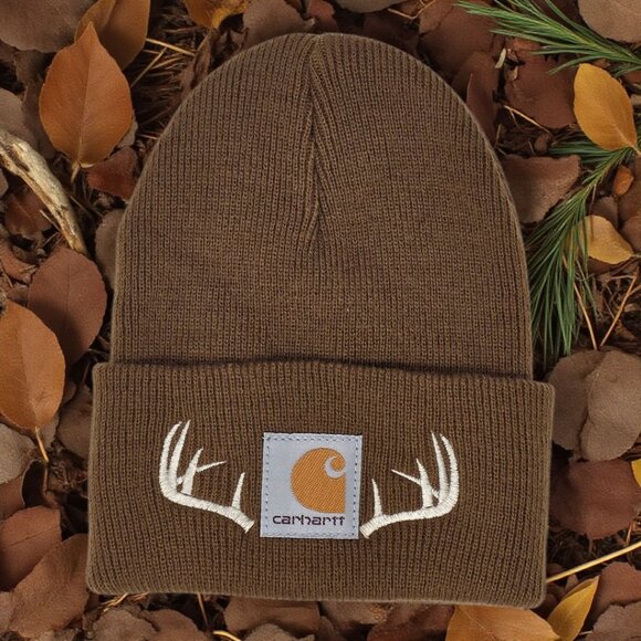 Infant/Toddler-sized Embroidered Carhartt beanie with Deer Antlers - Picture 2 of 5